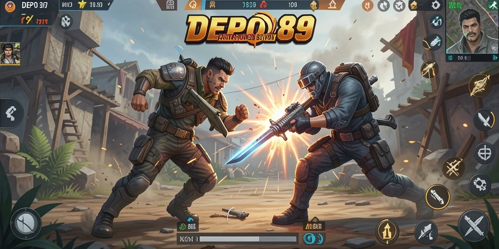 Screenshot DEPO89 menampilkan aksi seru dalam pertarungan Battle Royale.