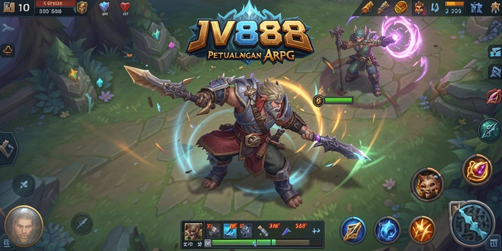 Tangkapan layar gameplay JV88 menampilkan pertarungan seru dalam dunia ARPG.