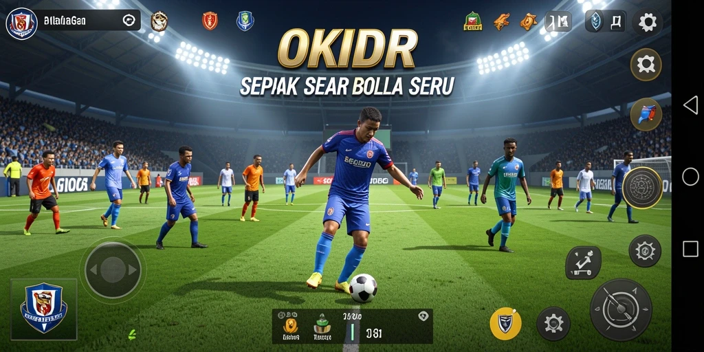 Tampilan gameplay OKIDR dengan aksi seru di lapangan sepak bola.