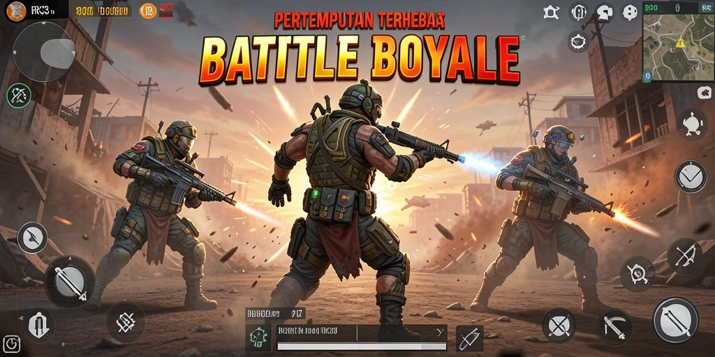 Screenshot RR33 menampilkan aksion mendebarkan dalam pertempuran Battle Royale.
