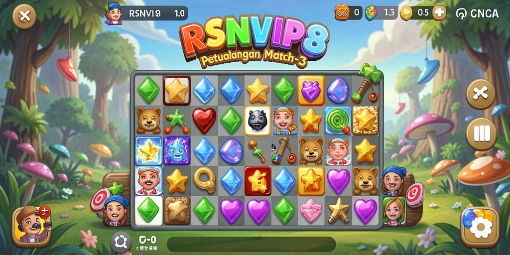 Tampilan gameplay menarik di RSNVIP8 dengan berbagai tantangan Match-3.