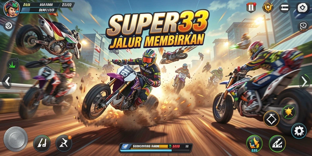 Tampilan aksi balapan mendebarkan di SUPER33 dengan grafik menakjubkan.